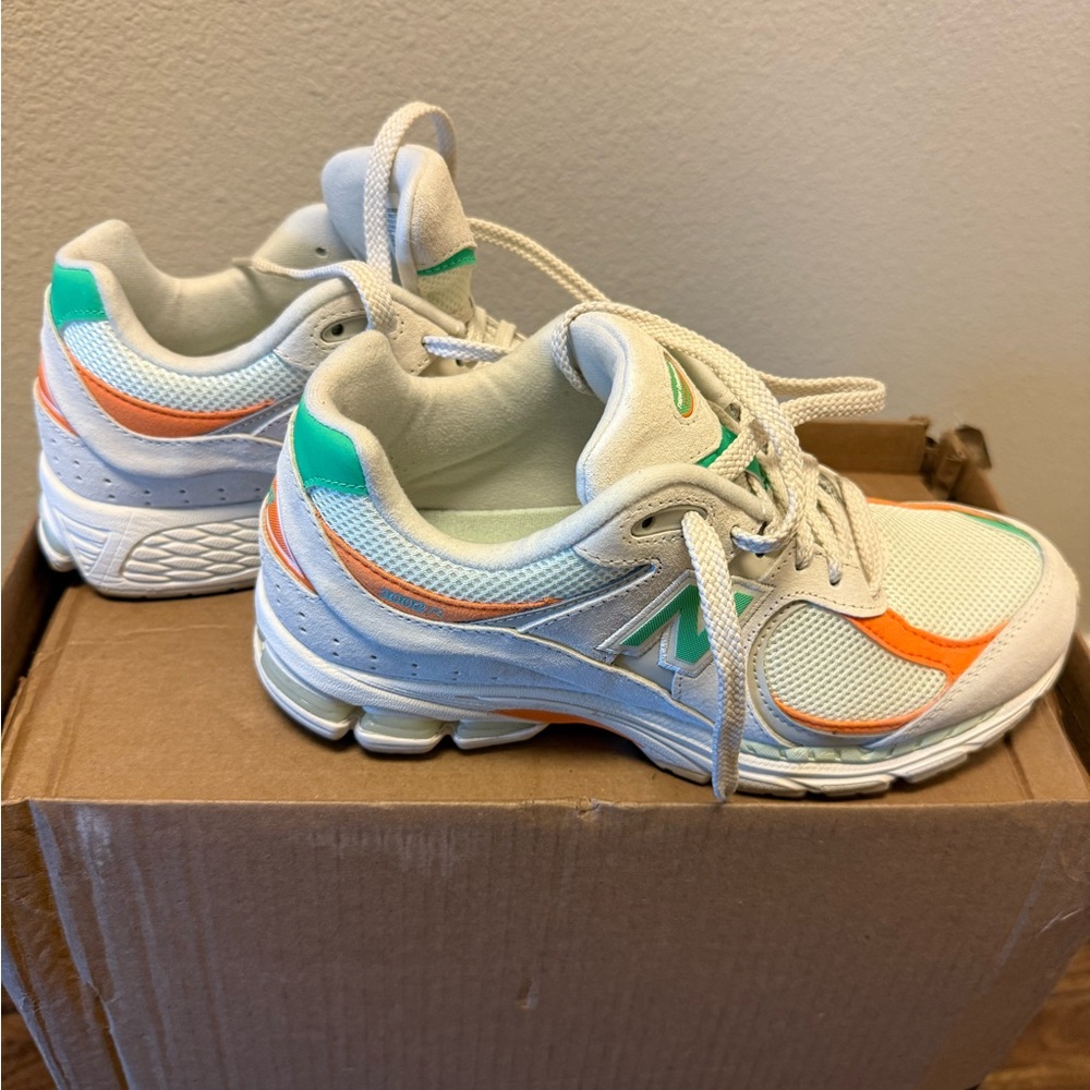 Stylish Women's Sneakers in White, Orange, and Green